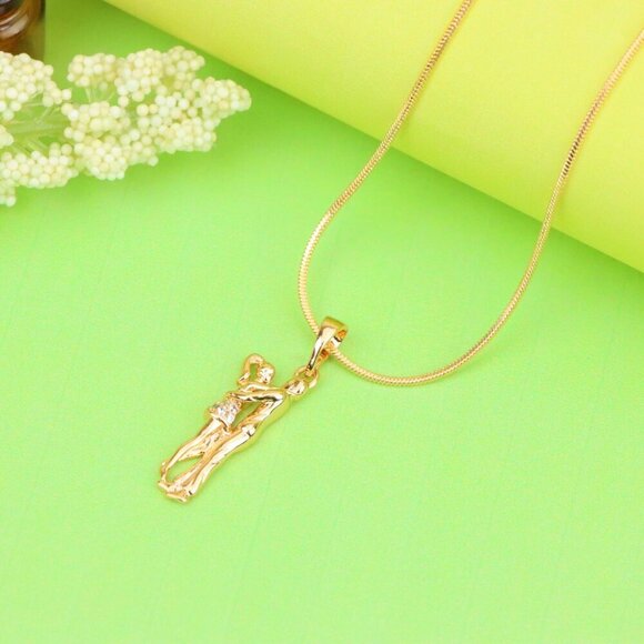 "Romantic Couple Embrace Rose Gold Pendant with Sparkling Accents, XPPT1200 - Picture 5 of 13